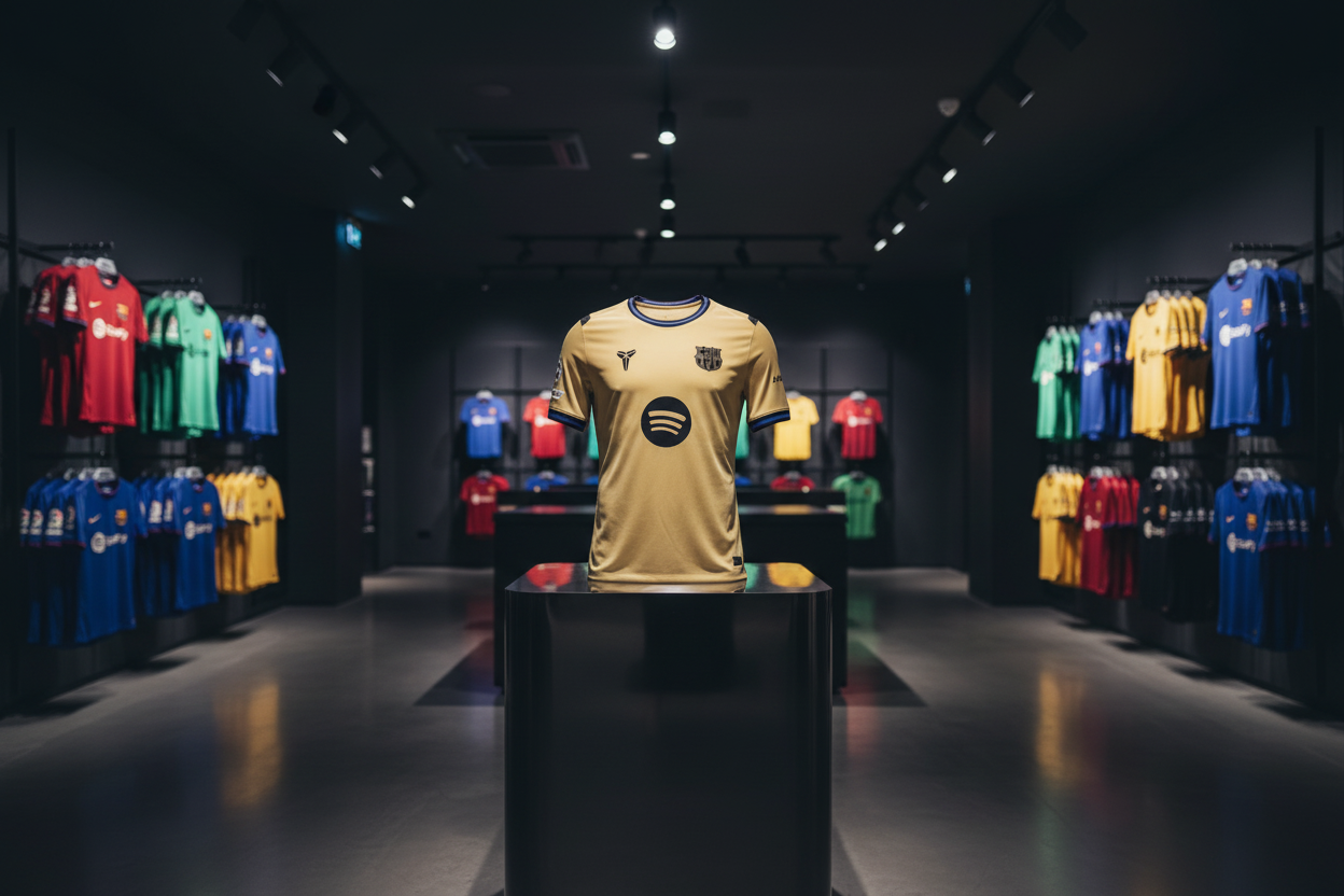 Barcelona Spotify jersey on pedestal