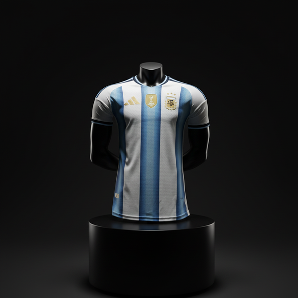 Argentina World Cup 2026 jersey displayed on premium dark pedestal
