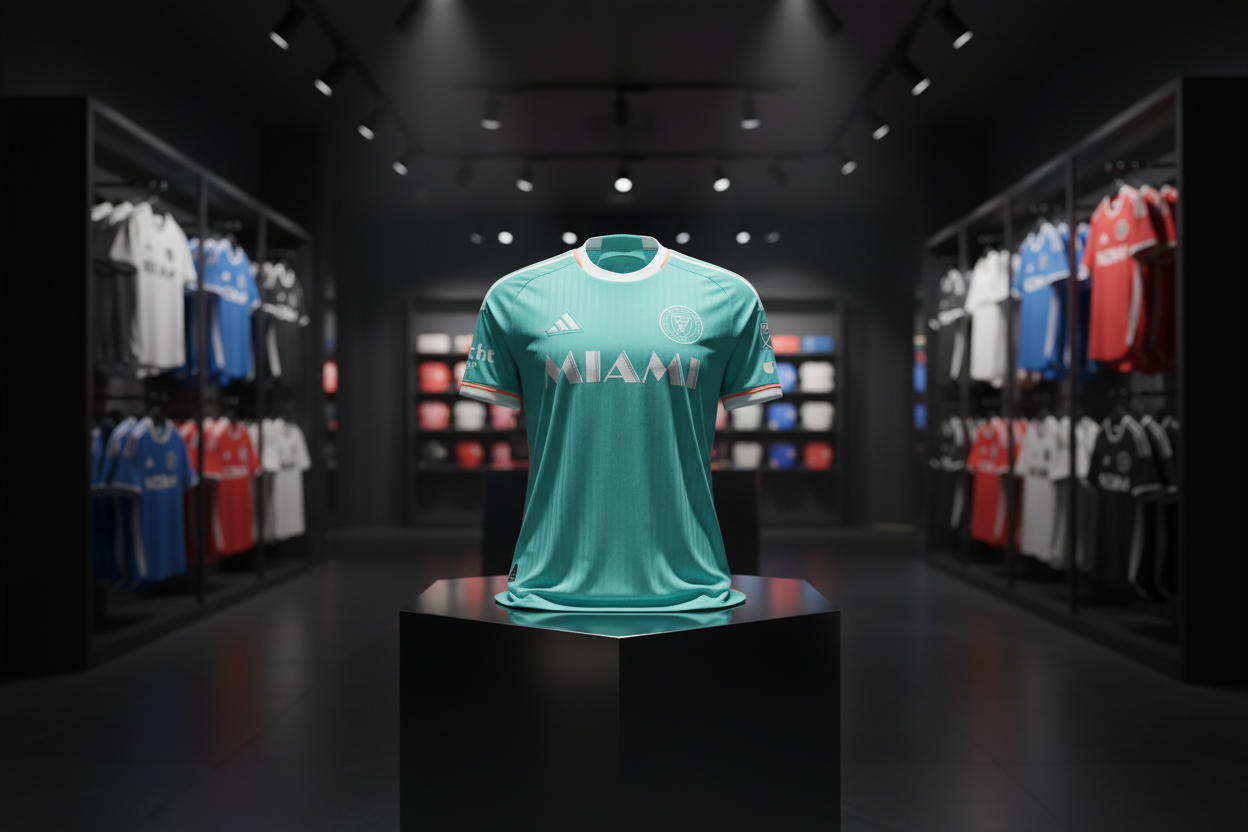 Inter Miami jersey with depth on pedestal