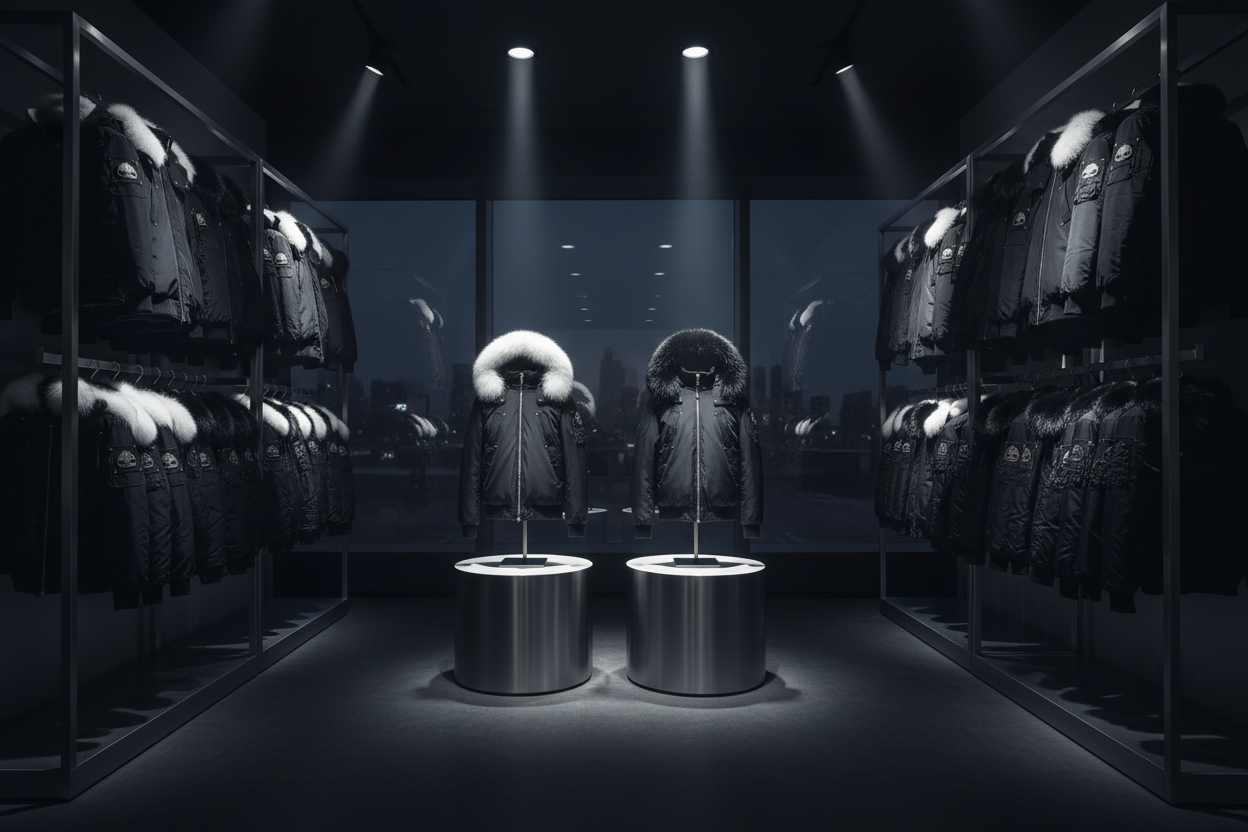 Moose Knuckle bomber jackets luxury showroom