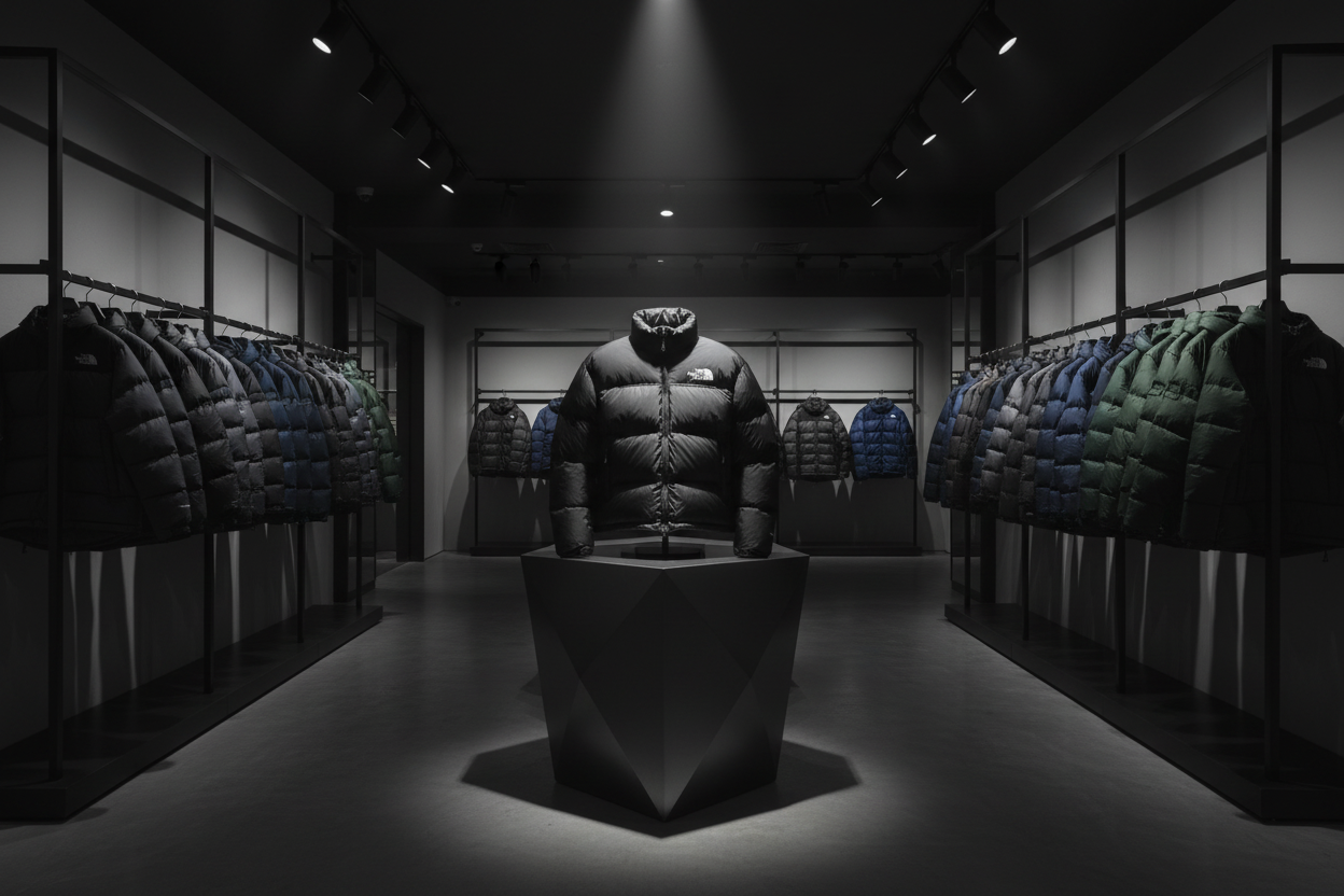 North Face jacket with jackets in background