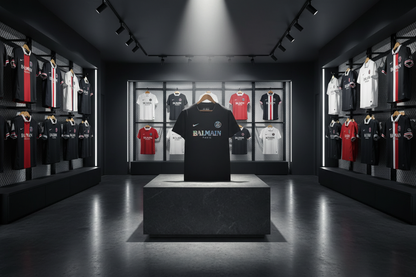 PSG Balmain jersey on pedestal display