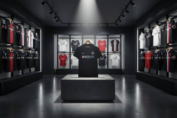 PSG Balmain jersey on pedestal display