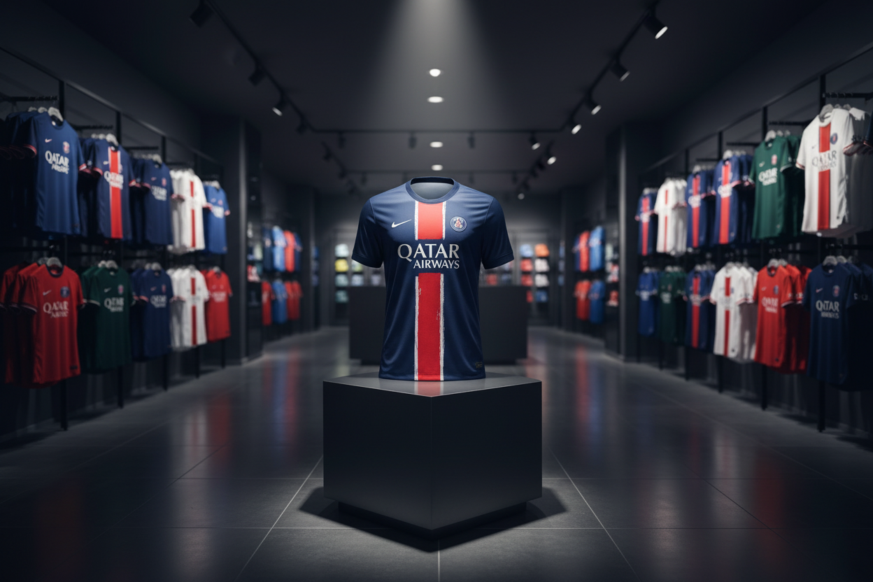 PSG paintbrush stripe jersey on pedestal