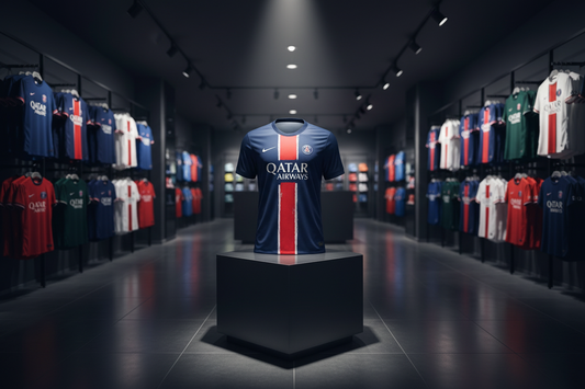 PSG paintbrush stripe jersey on pedestal