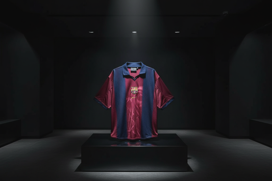 Vintage Barcelona jersey close-up on pedestal